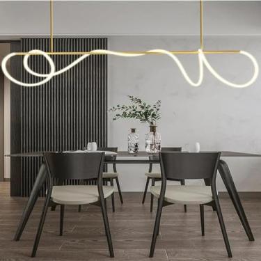 Imagem de Nórdico Tubo LED Luz Pendente Minimalista Ferro Faixa Longa Lustre Ajustável Lâmpadas Penduradas Decorativo Iluminação de Teto para Ilha de Cozinha Restaurante(200cm/78.7in,Neutral Light)