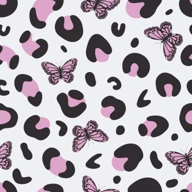 Imagem de CRE8TIVE Papel de parede de borboleta com estampa de leopardo Papel de parede rosa para quarto de meninas 30,5 x 299,7 cm Papel de parede removível adesivo de vinil rosa para armários cômoda banheiro