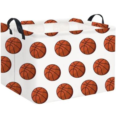 Imagem de HIYAGON Cesta de basquete retangular infantil cesta de armazenamento de berçário para meninos decoração de quarto de futebol fofo caixas organizadoras de armazenamento de brinquedos para quarto (bolas
