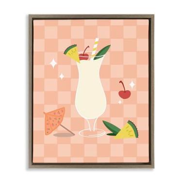Imagem de Stupell Industries Pina Colada em tela flutuante quadriculada emoldurada design de arte de parede por Anna Quach, moldura flutuante marrom, 64 x 78 cm