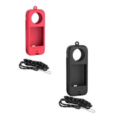 Imagem de Capa Silicone Vermelha + Alça De Segurança Para Insta360 X3 - Sunnylif