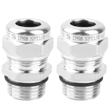 Imagem de Terminal de cabo NPT 1/5.1 cm à prova d'água de aço inoxidável IP68 à prova d'água ajustável cabo cabo conector protetor de fio alívio de tensão para protetores de fio de glândula de cabo - 2 peças
