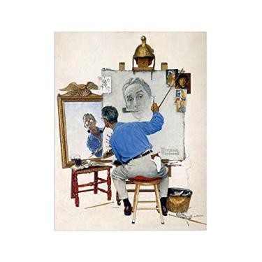 Imagem de JZSDGB Norman Rockwell Prints-Canvas Print Wall Art Famous Painting-'Self-Portrait' Art Reprodução Canvas Picture Posters - para decoração de parede de sala de estar 40 x 50 cm (16 x 20 pol) sem
