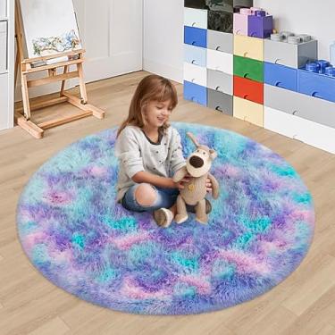 Imagem de JiaoBaba Tapete redondo tie dye arco-íris de 1,2 x 1,2 m para quarto e quarto, tapete circular peludo, felpudo circular felpudo lavável, antiderrapante, tapete de área grande, macio para sala de
