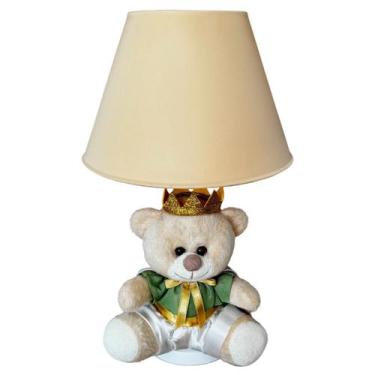 Imagem de Abajur Infantil Moderno Quarto Bebê Ursinho Principe Verde Cupula Bege