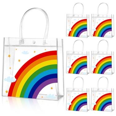 Imagem de Aliceset 20 peças de sacolas de brinde de plástico transparente Trolls de festa com alças de embrulho de lembrancinhas temáticas de arco-íris para aniversário, lanches, trolls, decoração de férias