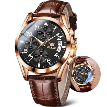 Imagem de Relógio OLEVS Brown Leather para homens com cronógrafo e data