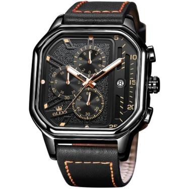 Imagem de Relógio OLEVS Black Leather Square Classic Chronograph Masculino