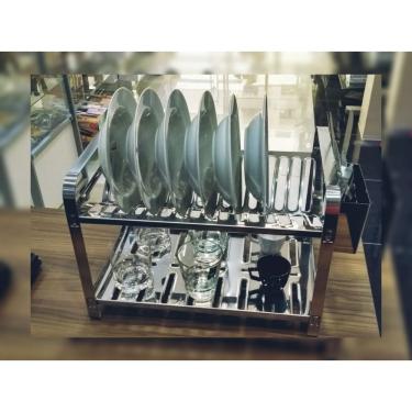 Imagem de Escorredor de louça, em aço inox 16 pratos com porta talher