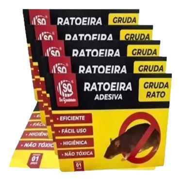 Imagem de Ratoeira Adesiva Gruda Rato, Não Tóxica e Higiênica, Kit com 5 Armadilhas, Fácil Uso