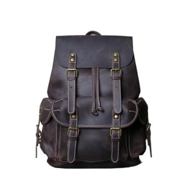 Imagem de Mochila masculina de couro retrô, mochila de viagem para homens, grande capacidade, bolsa para laptop(Dark brown)