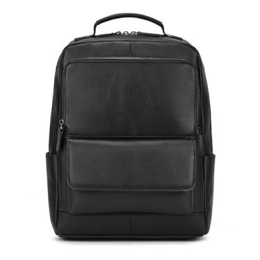 Imagem de Mochila de couro genuíno para homens mochila de couro vintage mochila masculina(Black)