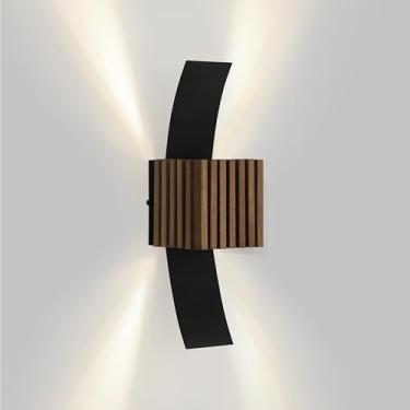 Imagem de Arandela Moderna LED Madeira e Alumínio Iluminação Bidirecional Externa/Interna (PRETO)