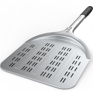 Imagem de Peeling de pizza – 30,5 cm de alumínio perfurado para lançamento – Gancho de metal para pendurar – Peeling giratório leve – Pá de pizza antiaderente – Acessórios para forno de pizza ao ar livre