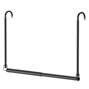 Imagem de Varão de armário para pendurar com largura ajustável, altura e varas para pendurar roupas, extensor de armário preto, varão de pendurar, roupas que economizam espaço, organizador de bar suspenso