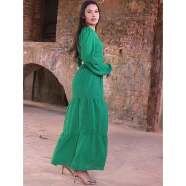 Imagem de Vestido Feminino Longo com Decote Transpassado e Punhos em Elástico co
