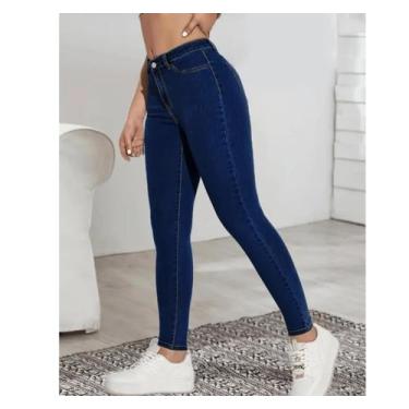 Imagem de Calça jeans Feminina Skinny Cintura Alta Com Lycra Levanta Bumbum Pret