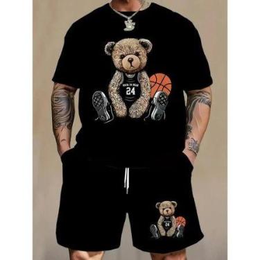 Imagem de Short Bermuda Mauricinho Mais Camiseta Basica Gola Redonda Conjunto Ma