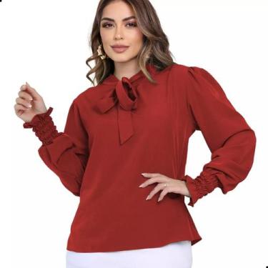 Imagem de Blusa Social Feminina Manga Longa Bufante com Gola de Laço - G-Store, 
