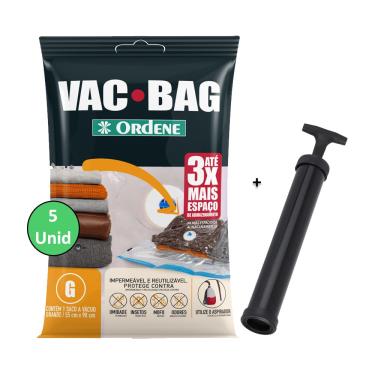 Imagem de Kit 5 Saco A Vacuo Grande 55x90cm Vac Bag Mala + Bomba Ordene