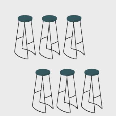 Imagem de Kit 06 Banqueta Alta Lena Industrial Bar Balcão Bistrô Ferro e Madeira Maçiça Capa Suede Azul Turquesa - Ahz Móveis