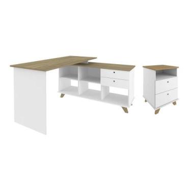 Imagem de Conjunto Escrivaninha e Gaveteiro Gloucester Olmo Branco - CasaH