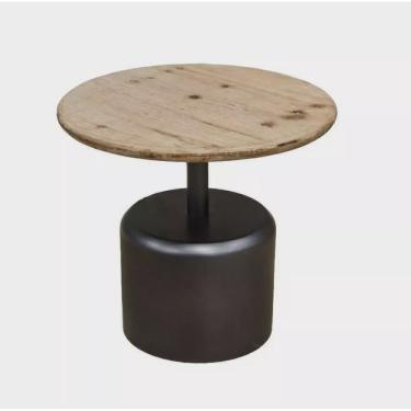 Imagem de Mesa Lateral Baixa Redonda Base Preta Tampo Madeira