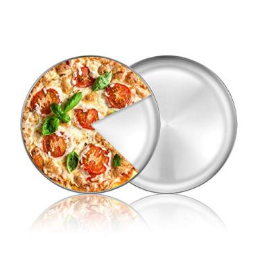 Imagem de Deedro Assadeira de pizza assadeira de pizza, bandeja de pizza de aço inoxidável de 25,4 cm, forma redonda para forno de pizza em casa, restaurante, pizzaria, atóxica e resistente, fácil de limpar e lavável na lava-louças, conjunto de 2