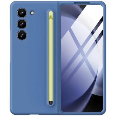 Imagem de Capa para Samsung Galaxy Z Fold 5 com S Pen e protetor de tela integrado, compatível com carregamento sem fio MagSafe, capa protetora à prova de choque para Samsung Z Fold 5 5 g (azul)