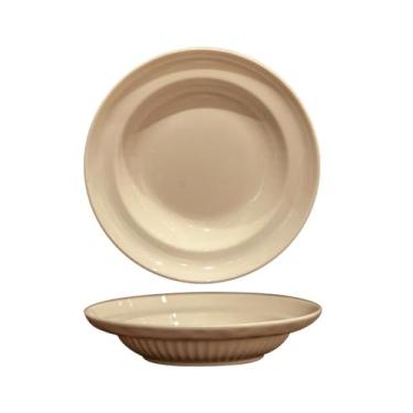 Imagem de Tigela de sopa simples e retrô, prato doméstico de cerâmica e conjunto de colher - prato branco leite QY 20 cm de profundidade