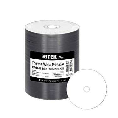 Imagem de Ritek Pro Pacote Com 100 (Nível Profissional) Dvd-R 16X 4,7 Gb Azo Dye (Mid Mxl Rg04) Hub Térmico Branco Mídia Em Branco Para Impressão Disco Gravável
