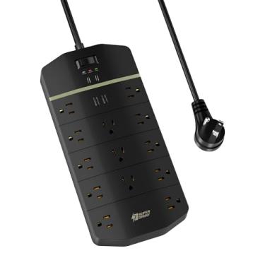 Imagem de SUPERDANNY Filtro De Linha, Protetor Contra Surtos De 5000 Joules Com 13 Tomadas Ca, 2 Usb-A E 2 Usb-C Pd, Carregamento Rápido De 20 W, Cabo De Extensão De 15 Pés Para Bancada, Escritório Doméstico,
