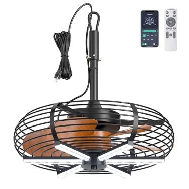 Imagem de Coolbull Ventilador De Teto Externo De 20'' Com Luz, Ventilador De Gazebo Com Classificação De Umidade, Ventilador De Teto Plug-In, Pendurado Com Gancho, Controle Remoto E Aplicativo, 6 Velocidades