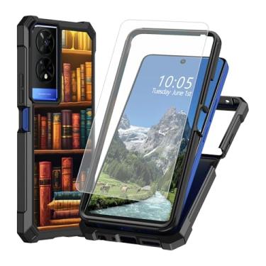 Imagem de DIGTIALL Capa para TCL 50 XE 50XE 5G com protetor de tela de vidro temperado, dupla camada resistente à prova de choque TPU bumper canto elevado capa protetora para TCL 50 XE 50XE 5G, estante vintage