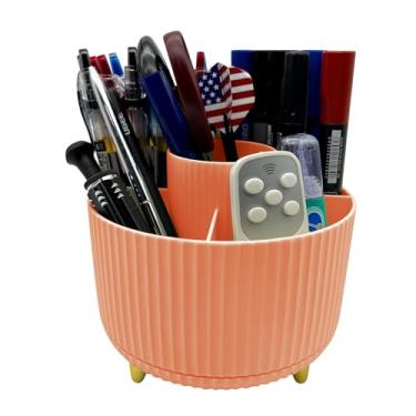 Imagem de LiteTour Organizador de mesa giratório de 360° laranja, armazenamento duplo para canetas, pincéis de maquiagem, materiais de escritório e utensílios de cozinha, organizador de vários compartimentos