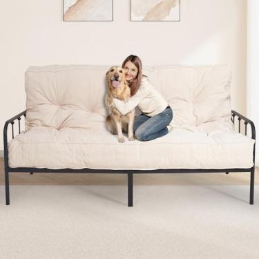 Imagem de Colchão Futon de 20 cm, colchão de chão para adultos, sofá-cama dobrável com enchimento de espuma desfiada, tapete de dormir confortável para hóspedes, acampamento, dormitório, branco (moldura não