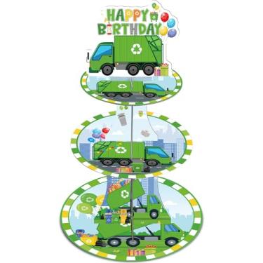 Imagem de Keluna Decorações de aniversário de caminhão de lixo – Suporte de cupcake de caminhão de lixo de 3 camadas para meninos, decoração de mesa de festa de aniversário, suprimentos de festa de caminhão de
