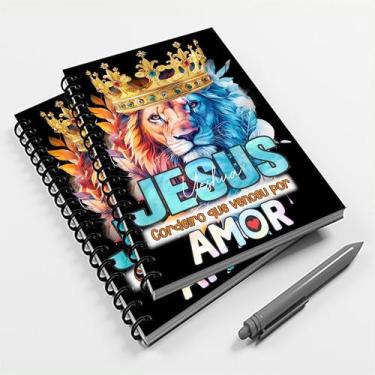 Imagem de 10 Cadernetas Evangélica 48 fls Jesus Venceu Por Amor - Premium