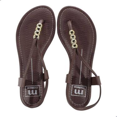 Imagem de Sandália Rasteira Feminina Moleca Milano Napa Turim Geométrico Roma Chocolate