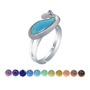 Imagem de AINILOVE Anéis com mudança de cor com sensor de temperatura, anéis fofos de tartaruga/golfinho/baleia/pinguim para meninas, presente de joias de festa de aniversário, Cobre, Pedra de humor