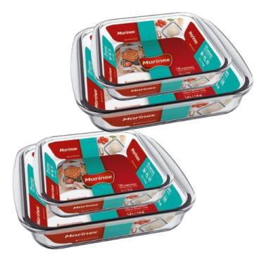 Imagem de Kit 4 Travessas Assadeira Vidro 2 Tamanhos 1,1L 1,8L Marinex - Nadir F