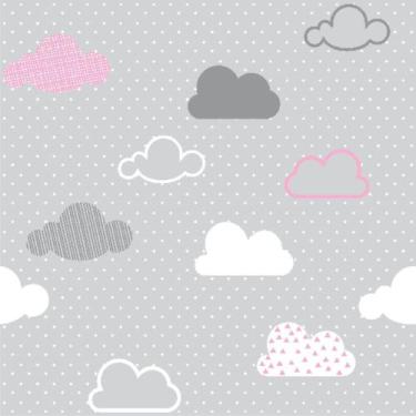 Imagem de Papel de Parede Autocolante Infantil Nuvens Cinza e Rosa 2,50m - Inove