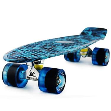 Imagem de Skate para cães 56 cm retrô mini skate infantil para meninos meninas jovens iniciantes crianças adolescentes adultos 5 a 6 anos de idade (chama azul)