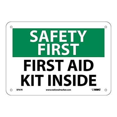 Imagem de National Marker Placa SF47P "Safety First, First Aid Kit Inside", vinil PS, 17,8 cm x 25,4 cm