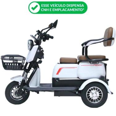 Imagem de Triciclo Elétrico 750W Fenix Branco Dois Assentos Tração Reduzida - Não Precisa de CNH
