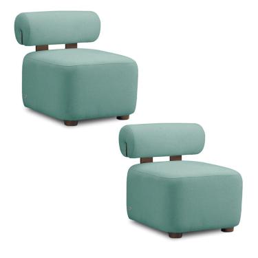 Imagem de Poltrona Decorativa para Sala Kit 2 Helora Bouclê Azul Turquesa E03 - D`Rossi