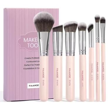 Imagem de Kit Pincéis de Maquiagem com 7 Peças - Cerdas Macias para Olhos, Pele e Acabamento Profissional (Bege)