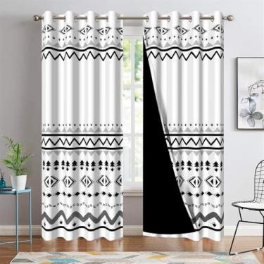 Imagem de DORCEV Cortinas blecaute boho, preto e branco, cortinas de janela boêmias, simples, decoração nórdica, chique, arte clássica, cortinas de janela com isolamento térmico para quarto e sala de estar, 107