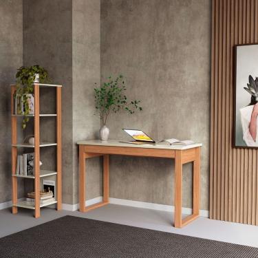 Imagem de Estante para Livros 5 Prateleiras Industrial Freijó /Off White