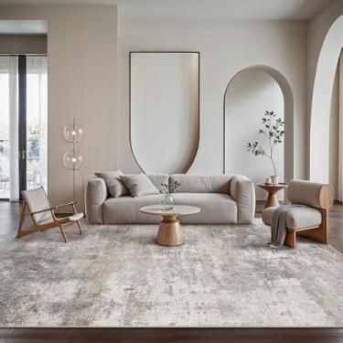 Imagem de GENIMO Tapetes laváveis para sala de estar, tapete abstrato moderno antiderrapante, lavável na máquina, resistente a manchas, tapete macio para quarto, jantar, escritório, cinza claro